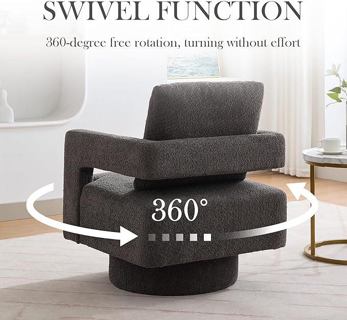 Aoiy &amp Wifon 29.13 W 360 Degree Small Swivel Accent Chair Modern Living Room Accent Chair Comfy Swivel Barrel Chairs for Living Room Boucle Charcoal