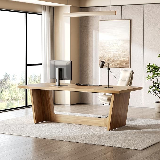 1Easylife 70.87 Inches Long Executive Desk Wooden Computer Desk Industrial Simple Study Writing Table Large Workstation Business Furniture for Home Office Oak