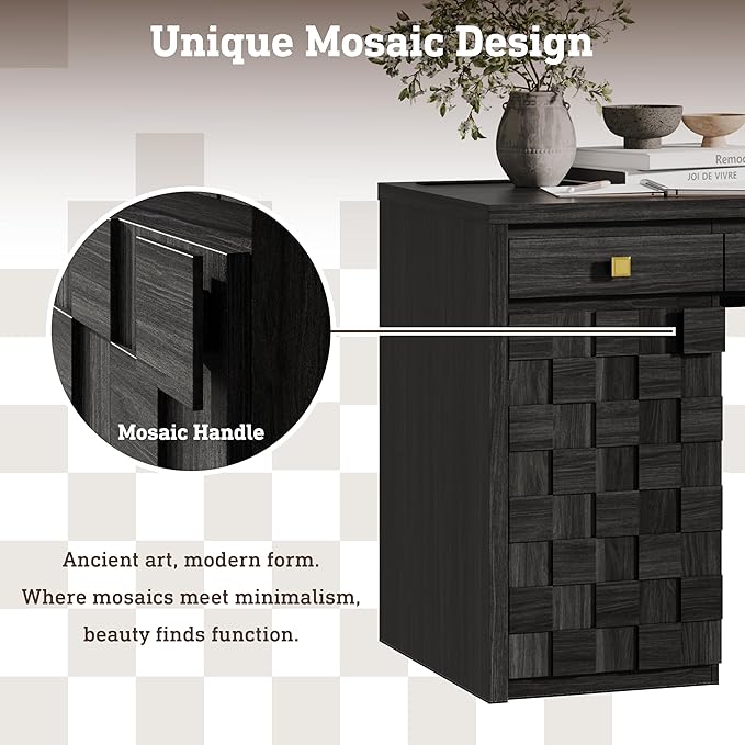 58 Executive Desk with Drawers Home Office Desk with Charging Station &amp Keyboard Tray Wood Office Desk with File Drawer &amp Storage Cabinet Modern Computer Writing Desk with Adjustable Shelf