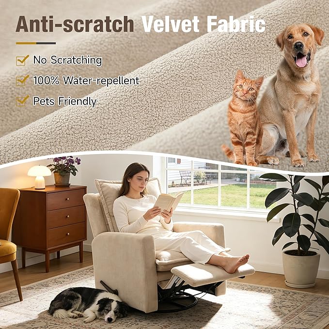 Euthymia Swivel Rocking Chair Nursery High Back Glider Rocker Recliner Chair for Small Spaces Manual Reclining Sofa for Living Room Bedroom Beige