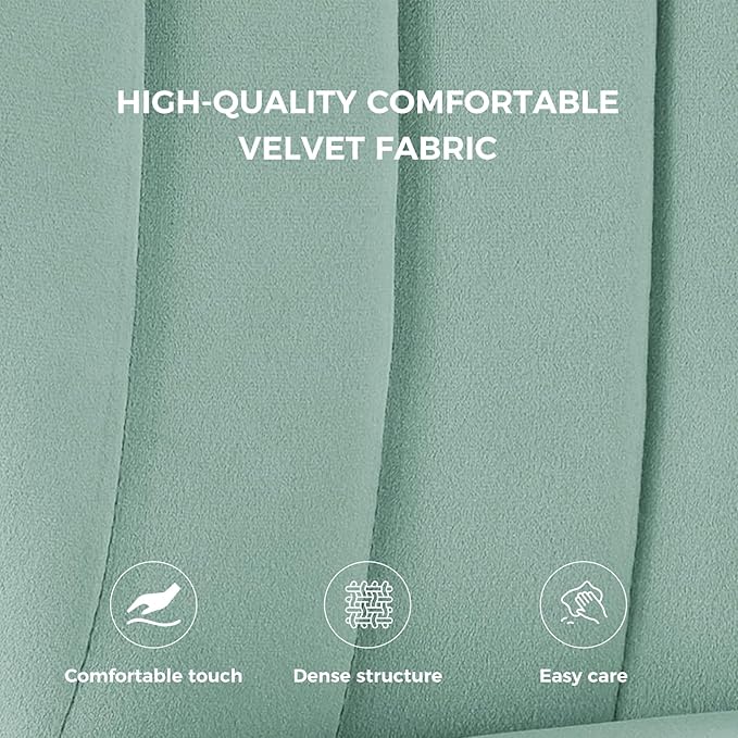 HULALA HOME Velvet Dining Chairs Modern Small Armless Accent Chair with Gold Metal Legs Living Room Upholstered Cute Side Chair Elegant Tufted Back Vanity Chair for Bedroom/Beauty Room-SAGE