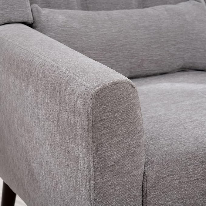 Modern Accent Chair Chenille Upholstered Arm Chair with Pillow Comfy Soft Padded Chair Fabric Single Sofa Chair Reading Accent Chair for Living Room Bedroom Gray Grey