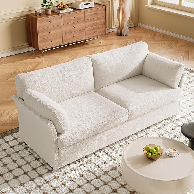 Guyii 70.07 Beige Loveseat Sofa Small 2-Seater Sofa with 2 Pillows Comfy Upholstered Sofa Couch Modern Sofa for Living Room Bedroom Home 330LBS Capacity