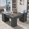 MU L Shaped Desk with File Cabinet Corner Computer Desk with Storage Drawers Large Home Office Table with Power Outlets 60 Inch (Grey)