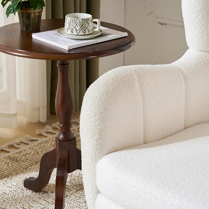 GDFStudio Upholstered Accent Chair Mid-CenturyModern Retro Club Chair with Birch Frame Teddy Wool FabricSingle Sofa Armchair for Living Room Bedroom Reading Corner Balcony OfficeIvory White 41 H