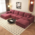 136.6'' U-Shaped Modern Modular Sectional Cloud Couch Whit Ottoman 4-Seat Chenille Deep-Seat Sofa with Pillow for Living Room Bedroom Apartment Wine Red
