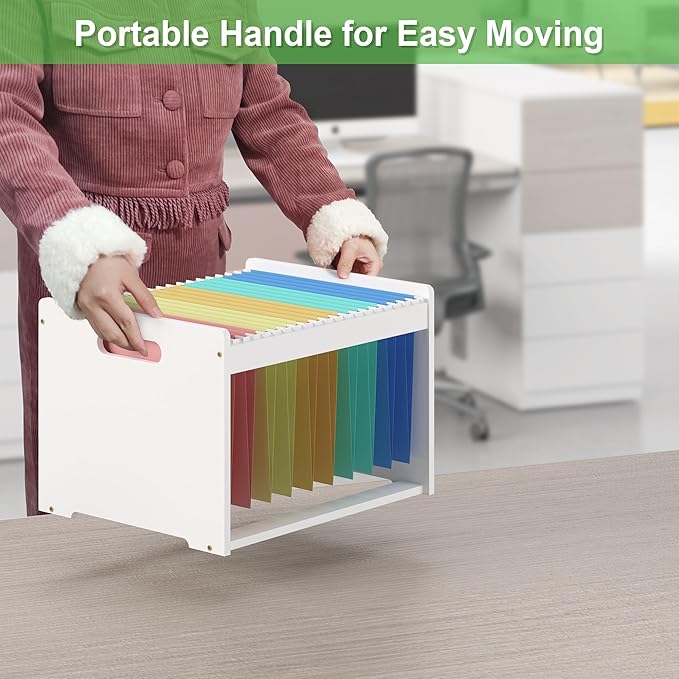Hanging File Organizer Box for Letter Size Bamboo File Folder Organizer Storage Moving Boxes with Handle Wood Desk Filing Box for Office Banker Document
