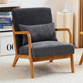 Mid Century Modern Accent Chair with Waist CushionComfy Upholstered Lounge Chair Ergonomic Reading Chair with Solid Rubberwood Frame for Living Room Bedroom (Antique Dark Grey)