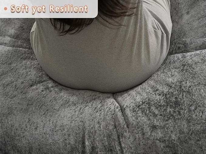 EASE MOOSE Oversized Cloud Couch Sectional Sofa Large Modular Couch for Living Room Minimalist Boneless Convertible Couches with Ottoman Deep Seat Sofas for Bedroom Chenille (Grey)