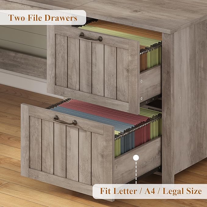 SEDETA Farmhouse 63 Executive Desk Wood Computer Desk with Drawers and Storage Cabinet Home Office Desk with File Drawer and Monitor Stand Wood Desk for Work Study Writing Grey
