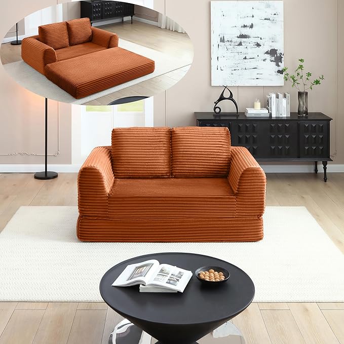 Foldable Boneless Love Seat Couches in a Box Modern Floor Foam Sleeper Sofa Bed 2-in-1 Convertible Cloud Sofa for Home Apartments Bedroom