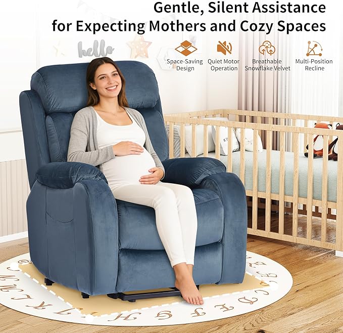 Power Lift Chair Recliners for Elderly Modern Adult Power Lift Recliner Velvet Upholstery Electric Lift Chair Recliner with Remote Side Pocket for Living Room