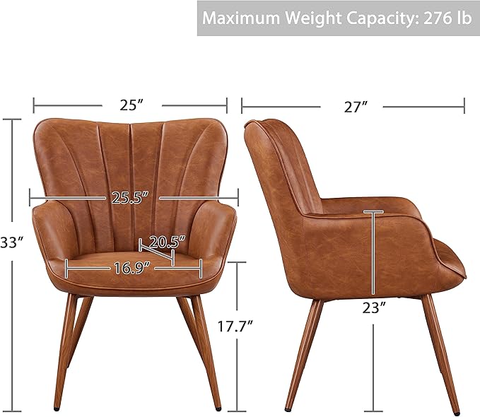 Topeakmart Faux Leather Accent Chair Modern Armchair with Sturdy Metal Legs for Living Room Bedroom Brown