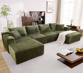 Ihanherry 139.37 Cloud Modular Sectional Couch Sofa with U-Shape Chaise and Big Ottoman with Deep Seat Upholstered Couches for Living RoomNo Assembly Required Plush Corduroy Fabric (Green)