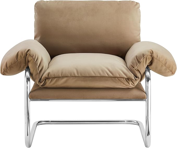 Modway Ansel Performance Velvet Accent Chair in Taupe - Stain-Resistant Velvet Lounge Chair for Living Room Bedroom - Corner Reading Chair with Arms and Removable Cushions