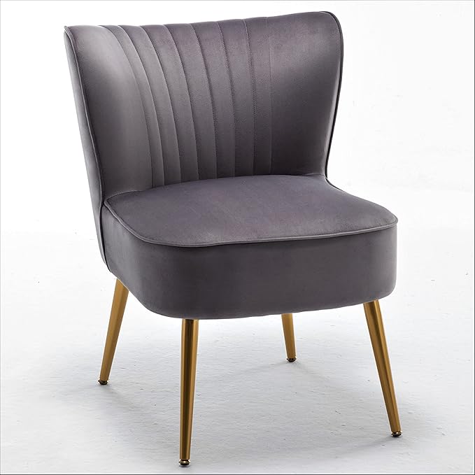 Modern Velvet Accent Chair for Living Room Bedroom or Entryway Stylish and Comfortable Armless Design with Metal Legs Grey