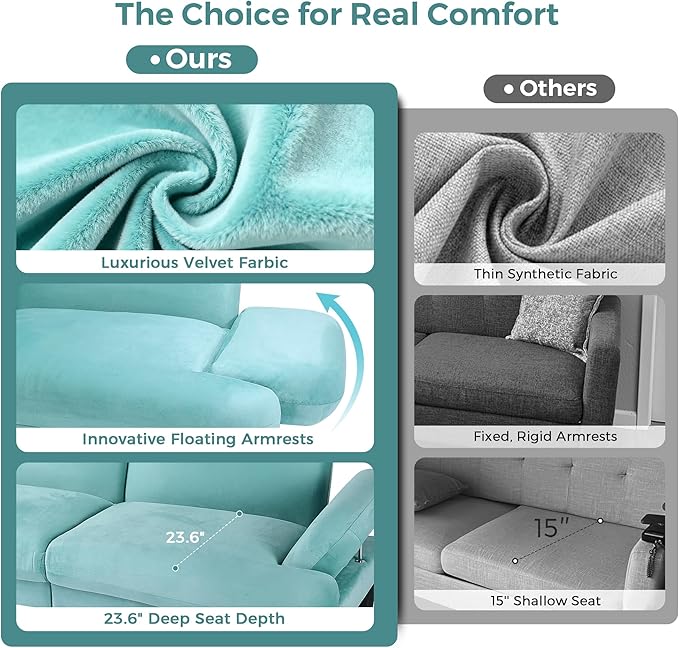 79” Futon Sofa Bed Sleeper Sofa Convertible Sofa Bed with Adjustable Backrest and Armrests Luxury Velvet Cloud Loveseat Convertible Recliner Sleeper Sofa for Living Room Bedroom Apartment Green