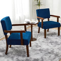 Accent Chair Set of 2 with Table Living Room Chairs with Velvet Soft Seat &amp Armrests for Living Room Bedroom Reading Room Waiting Room (Velvet Navy)