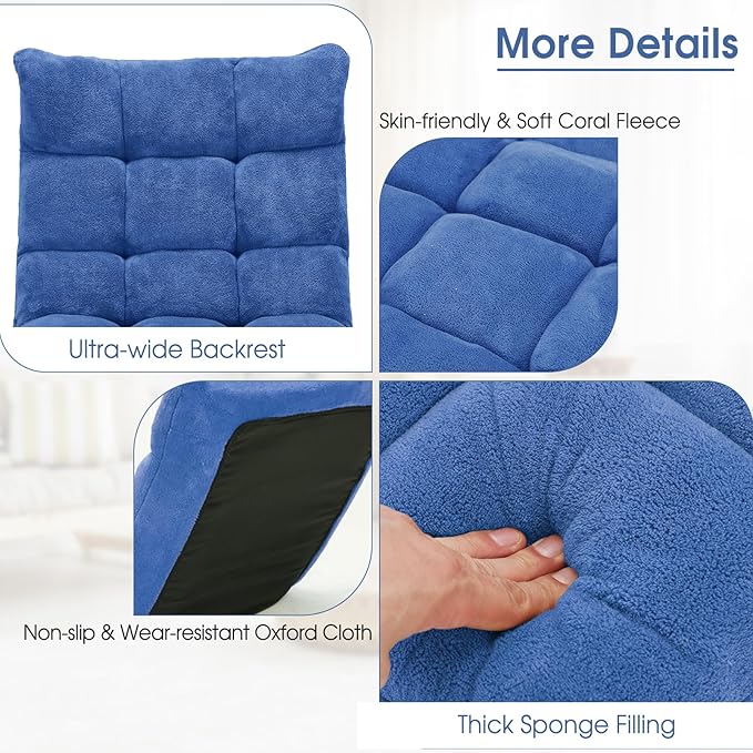 Giantex Floor Chair with Back Support 14 Adjustable Position Padded Sleeper Bed Couch Recliner Gaming Floor Chairs for Adults Meditation Gaming Chair Floor Blue
