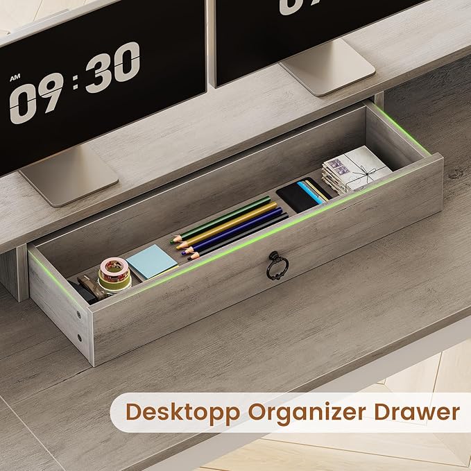 SEDETA 63 L Shaped Desk with Drawers Farmhouse Corner Computer Desk Wood Office Desk with File Drawers with Storage Executive Desk with Monitor Stand and Storage Cabinet Grey