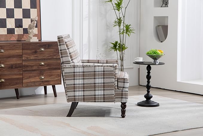 GDFStudio Upholstered Accent Armchair Modern Side Chair with Tapered Wood Legs Cotton Linen Fabric with Nailhead Trim for Living Room Bedroom Reading Room Set of 1 Coffee