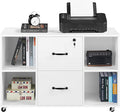Topeakmart Mobile File Cabinet with 2 Drawers and 4 Open Storage Shelves Large Lateral Filing Cabinet Printer Stand for Home and OfficeWhite