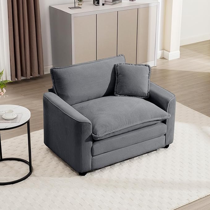 mikibama Luxury Modular Sectional Sofa Chair 45 Inch Modern Corduroy Comfy Cloud Couches for Living Room Office Bedroom Deep Sofa Chair with 1 Toss Pillows Grey