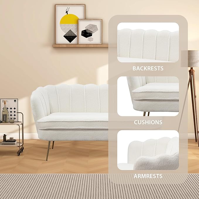 Aoiy &amp Wifon 59 W Comfy Small Loveseat for Small Spaces Upholstered 2-Seat Settee Loveseat with Metal Legs Boucle Ivory