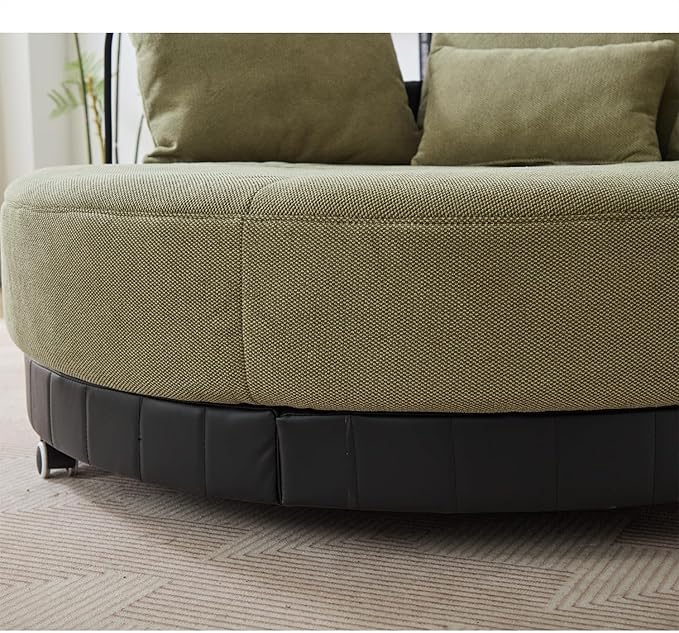 Polibi 52.75 Round Swivel Barrel Chair with Phone Holder and 360°Rotating Pulley Polyester Upholstered Chaise Lounge Oversize Single Sofa Chair for Living Room Bedroom Green