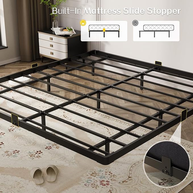 OLEVS King Size Floating Bed Frame Metal Platform with LED Light and Charging Station No Box Spring Needed Noise-Free Easy Assembly