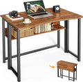 Huuger Folding Desk with Storage Shelf 31.5 Inch Foldable Computer Table for Small Spaces Space Saving Sofa Table for Couch Writing Work Office Computer Desk Easy to Fold Rustic Brown