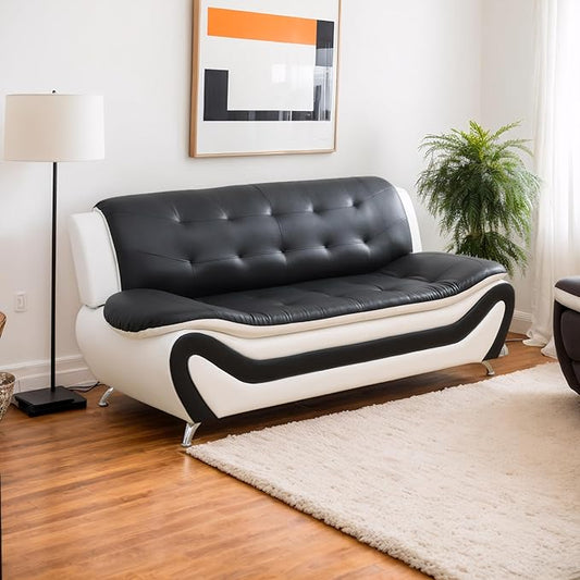 Living Room Furniture Sets 3 Piece Faux Leather Sofa Set White and Black Couch Set for Home Apartment Office(Sofa)