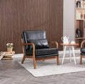 Mid Century Modern Accent Chair Comfy Armchair with Lumbar Pillow and Thick Cushion Lounge Chair with Solid Wood Frame Upholstered Side Arm Chair for Living Room Bedroom Office Black PU Leather