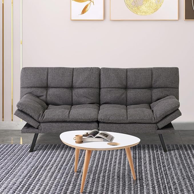 MUUEGM Futon Sofa Bed Couch Sofa Memory Foam Futon Sleeper Sofa Loveseat Convertible Couch Bed for Small Compact Spaces Apartment Dark Grey.
