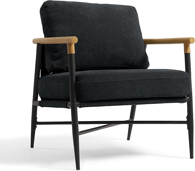UIXE Chenille Armchair Modern Accent Chair for Living Room Cross Metal Frame Reading Arm Chair with Thicken Cushion Black