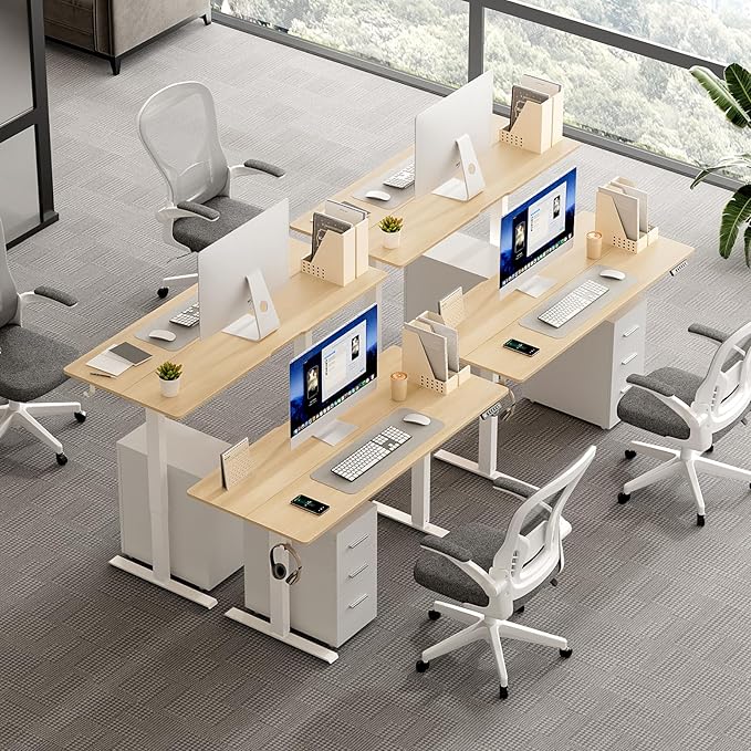55 x 24 Inch Electric Standing Desk Adjustable HeightSit Stand Up Desk with WheelsHome OfficeRising DeskComputer Workstation Gaming Work (Spliced DesktopOak)