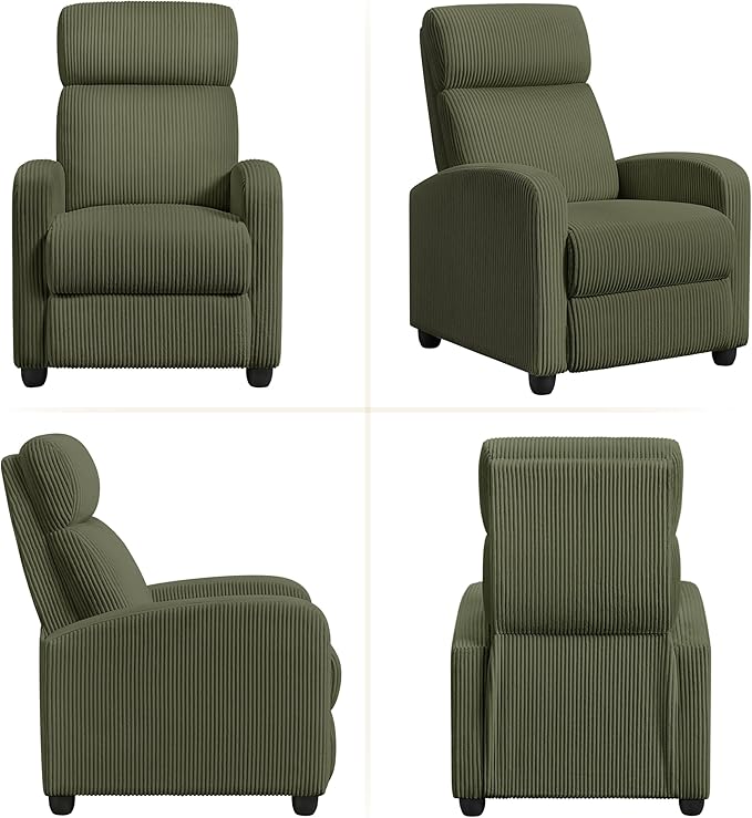 Yaheetech 2-Seat Corduroy Pushback Recliner Chair Living Room Chair with Thick Seat Cushion and Backrest Reclining Chair for Living Room Dark Green