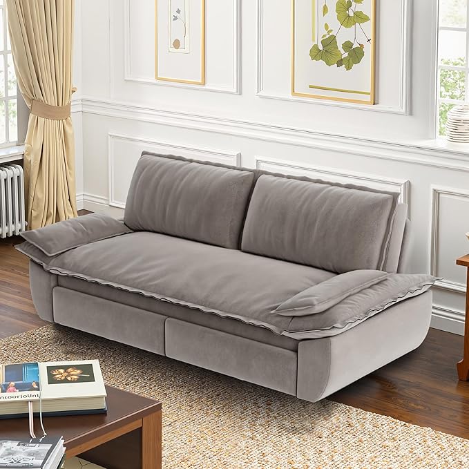 Queen Size Sleeper Sofa Bed 73.2 Inch Pull Out Couch Velvet Loveseat Sofa Bed 3 in 1 Convertible Queen Couch Beds for ApartmentBedroom Living Room Light Gray