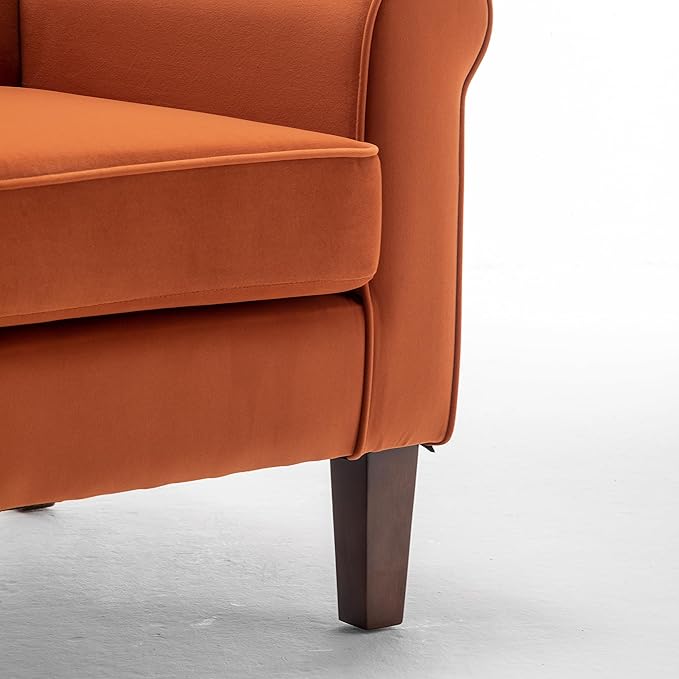 Classic Accent Armchair with Birch Wood Frame and Comfortable Rolled Armrests Arm Chairs for Living Room Bedroom and Office Decor Orange