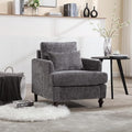 Mid Century Modern Accent Chair with 2 Pillows Chenille Upholstered Armchair with Solid Wood Legs and Thick Cushion Tufted Club Chair Comfy Reading Chair Lounge Chair for Living Room Bedroom Grey