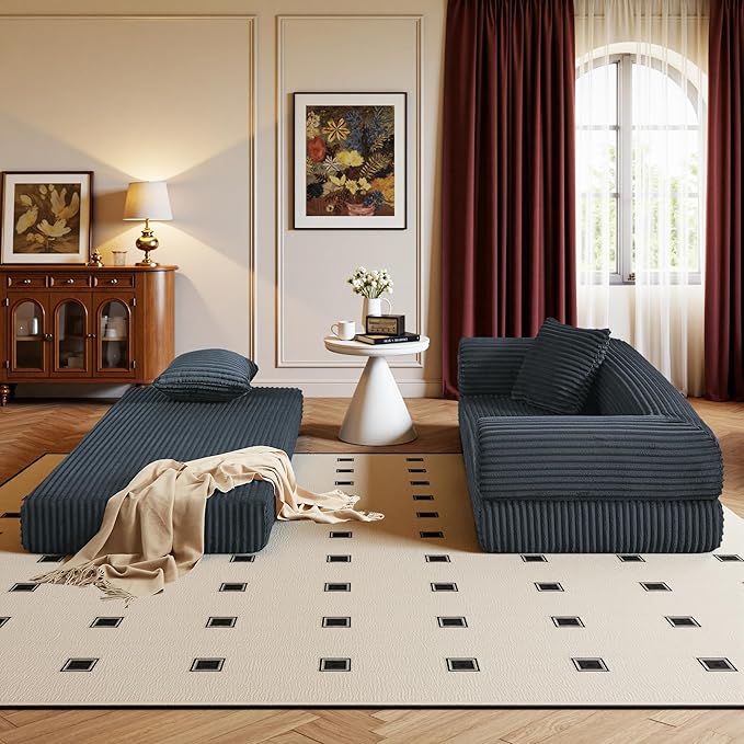 Boneless Couch Versatile Couches for Living Room No-Install Sofa Bed Corduroy Futon Soft Cloud Couch with Pillows for Bedroom Game Movie