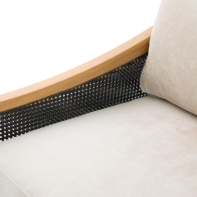 Christopher Knight Home Harper Mid-Century Loveseat Sofa Couch 2-Seater Lounge Sofa with Rattan Armrests and Wooden Legs Chenille Upholstered Couches for Living Room and Small Space Black