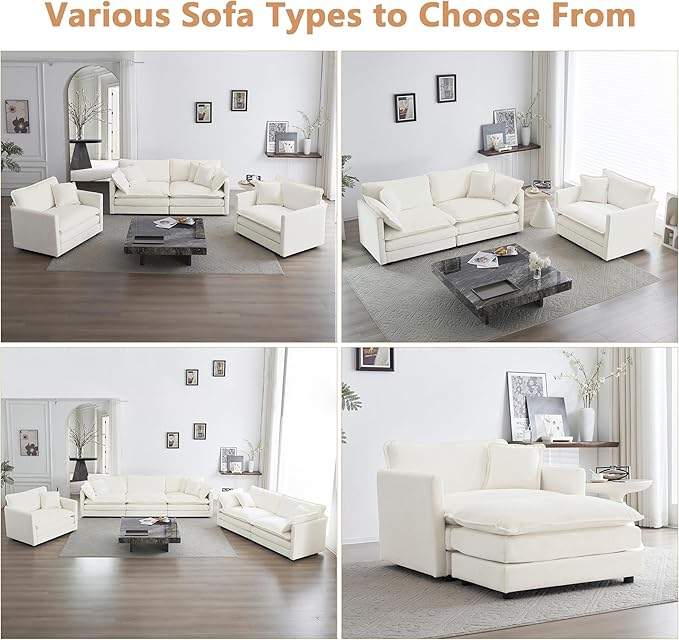 mikibama 41.4 Inch Single Seat Sofa Chenille Comfy Deep Upholstered Couch Armchair with Toss Pillow for Living Room Bedroom Office Apartment Beige