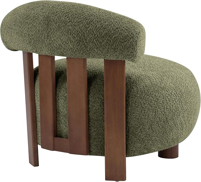 Christopher Knight Home Elvina Boucle Fabric Accent Chair Solid Wood Single Lounge Sofa Bedroom Comfy Reading Chair for Modern Minimalist Style Living Room/Home Office Olive Green