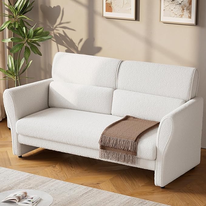 57inch Modern Loveseat Sofa Small Couch with High Backrest and Removable Lumbar Pillows Easy Assembly Upholstered Comfy Sofa for Living Room Bedroom OfficeWhite