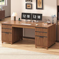 SEDETA 55.1 Fluted Office Desk with 6 Drawers Modern Computer Desk with Acrylic File Drawers Executive Desk with Power outlets for Home Office and Study (Brown)
