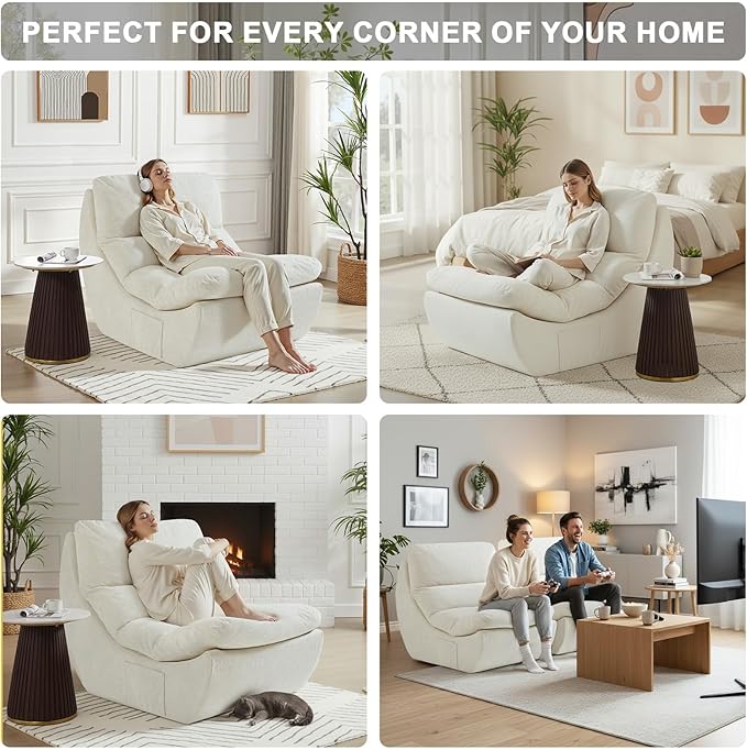 Comfy Reading Chair for Adults Modular Sectional Sofa Bean Bag Chair Cloud Boneless Couch Style with High Rebound Foam Single Seat Compressible Sofa for Living Room &amp Bedroom Beige