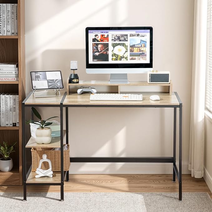 47-inch Computer Desk with Storage Shelf - Gray Ideal Gaming Desk for Bedrooms Small Spaces and Home Offices Modern Writing Desk for PCs.
