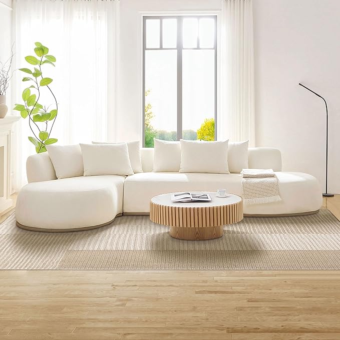 kevinplus 134.63'' Large Sectional Curved Sofa Couch with Chaise Lounge for Living Room Oversize L-Shape Modern Sectional Sofa Couch Wood Structure &amp Easy Assembly (Left-Facing Beige)