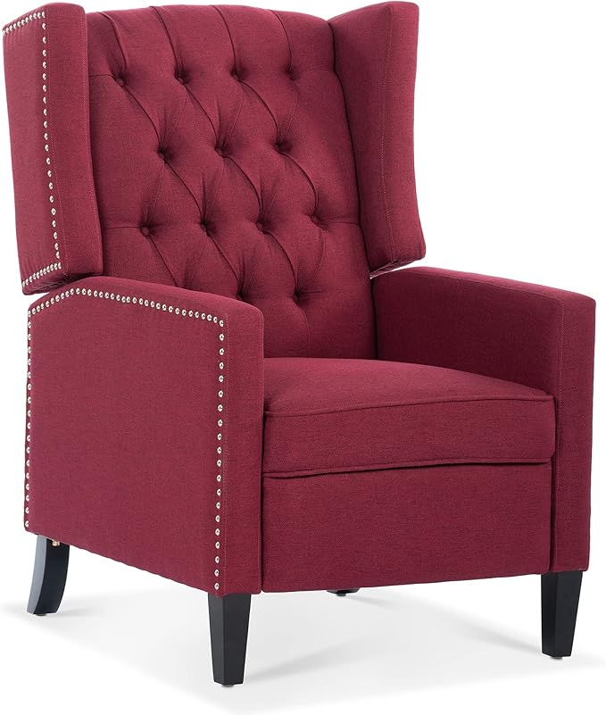 Recliner Chair with Wing Back Upholstered Lounge Sofa Chairs with Rivet Decoration Adjustable Home Theater Seating Multifunctional Accent Armchair for Living Room Bedroom Office (Wine Red)